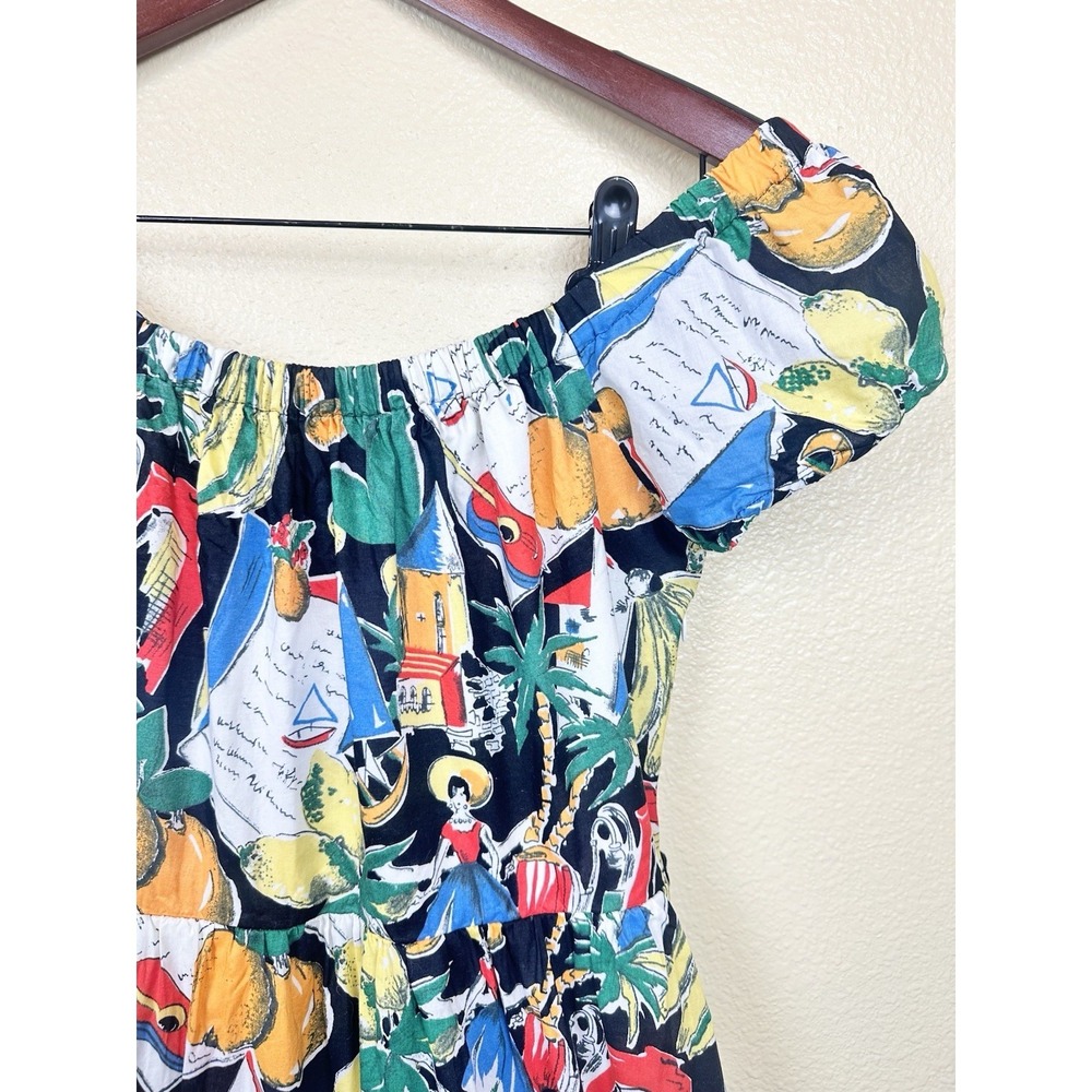 J.Crew Postcard Fruit Print Midi Dress 100% Cotton Sz 4 Tropical Lemon Guitar - Picture 2 of 9